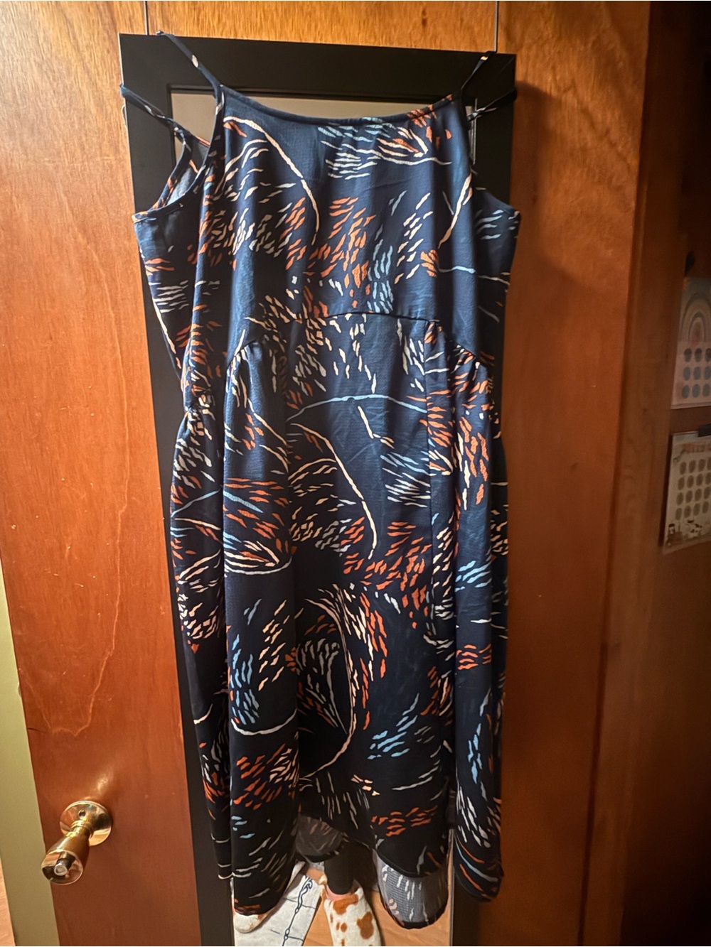 LOFT Navy Abstract Print Maxi Dress with Rust and Light Blue Accents